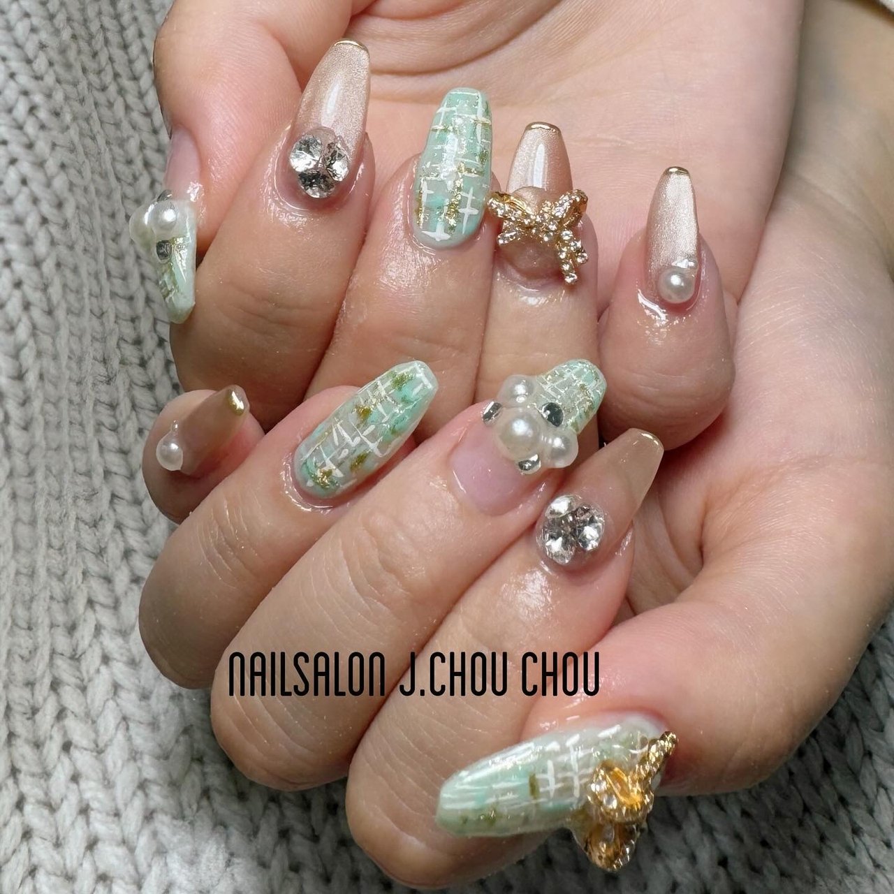 ツイード/マグネット/リボン/ジェルネイル - J.chou-chou.NAILのネイル