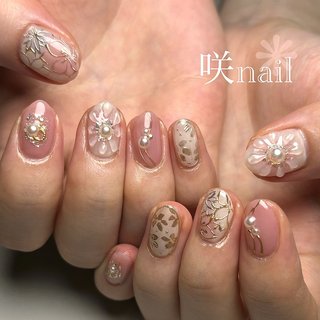 ネイルチップオーダー ニュアンス ぷっくりフラワー ミラー 振袖成人式結婚式卒業 672ec11ba592dfb4486dcfc8d9783c