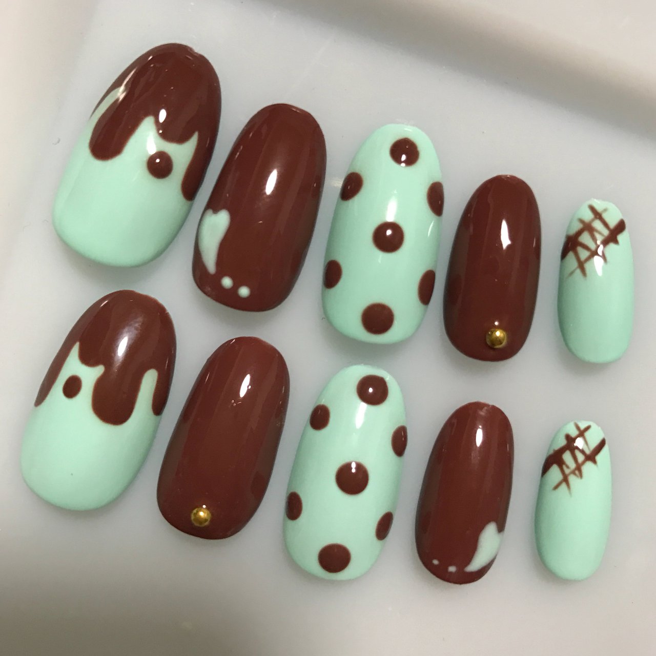 チョコミント ネイルチップ オーダー チョコレート ミント