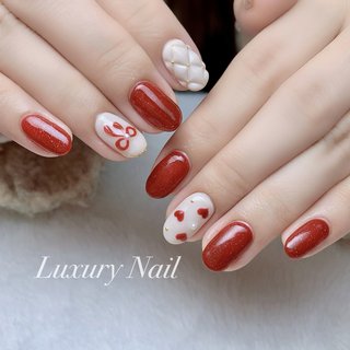 ネイルチップ 量産型 韓国 ワンホン ガーリー ツイード 冬 ワインレッド