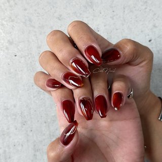 ボルドーべっ甲ニュアンスネイル 赤べっ甲 ゴールド 韓国 ベージュ 秋