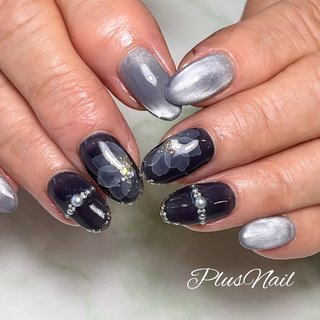 たらしこみ/ネイビーのネイルデザイン｜ネイルブック 