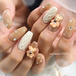 ネイルチップ オーダーネイルチップ テディベアネイル ネイルチップオーダー テディーベア クマ ワンホンネイル ブラックネイル