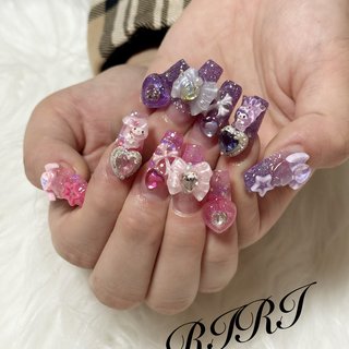 バカラネイル紫成人式韓国ワンホン量産型ブライダルニュアンスチップ
