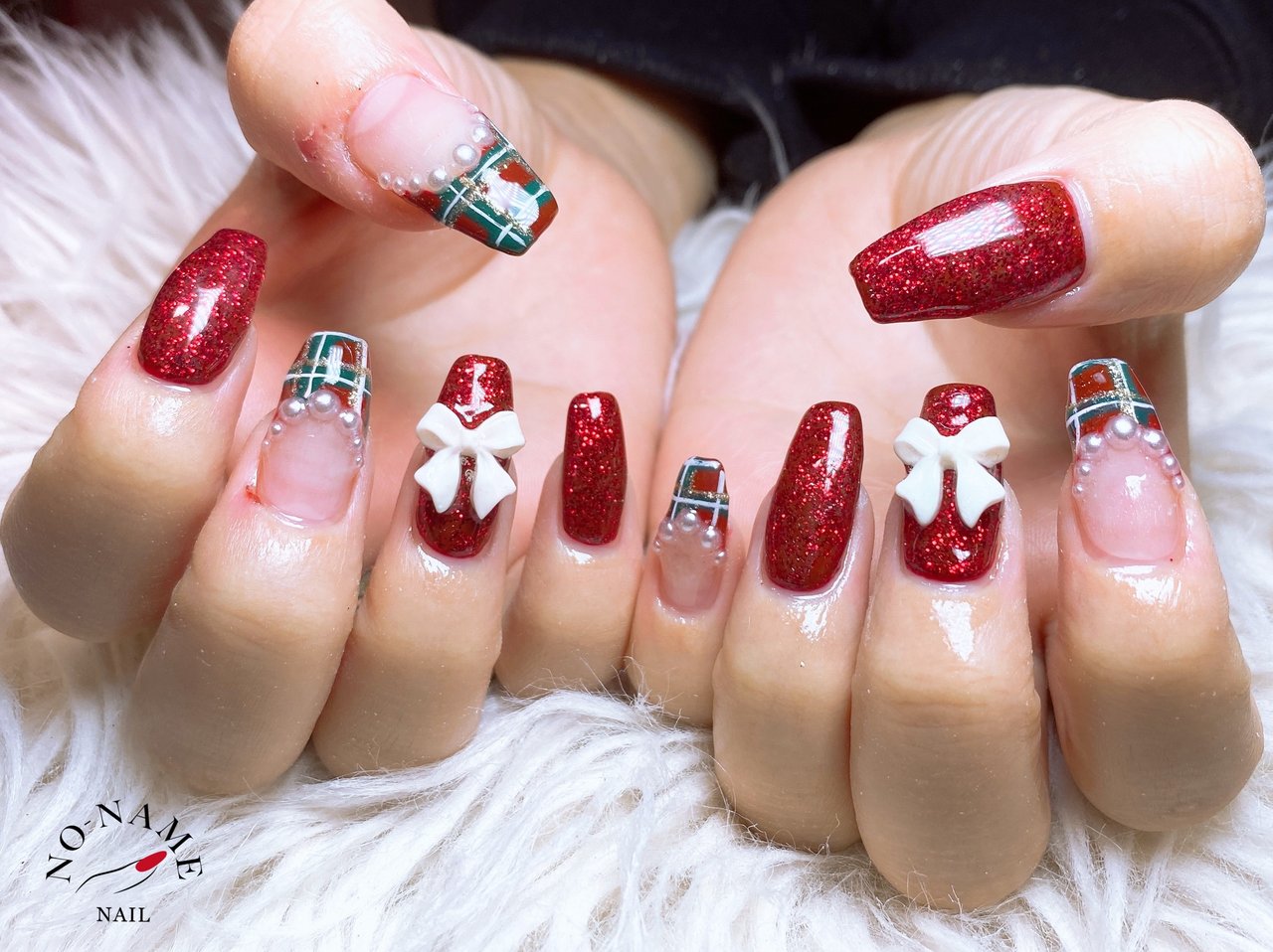 クリスマス/ハンド/フレンチ/チェック/ボルドー - sonomiのネイル