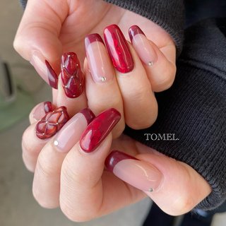 お客様完成品♡ボルドー 大人ネイル　キルティング　オーダーネイル  冬ネイル お客様完成品♡ボルドー 大人ネイル キルティング オーダー