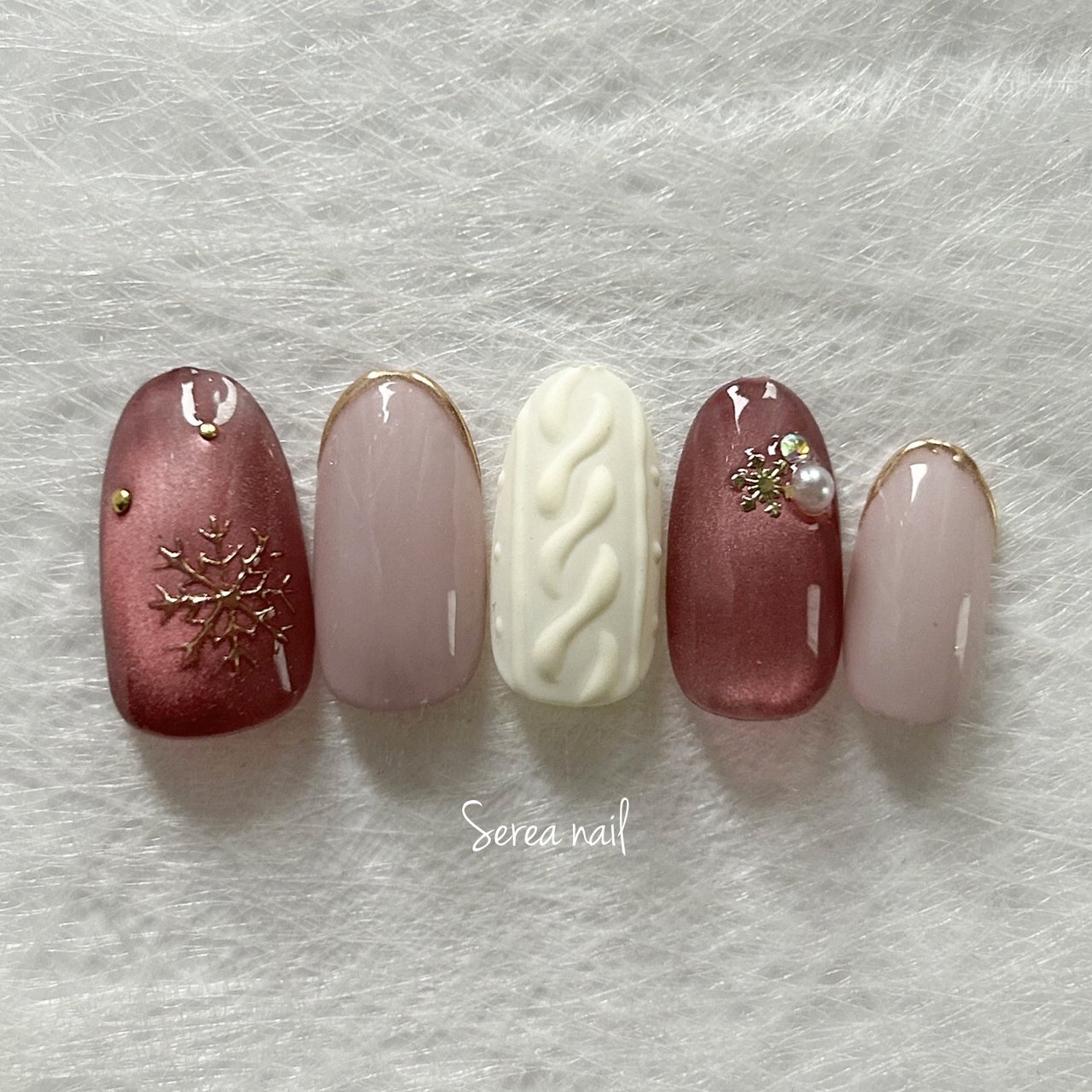 冬/クリスマス/ニット/マグネット/マット - Serea nailのネイル 