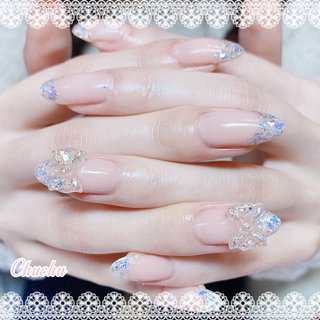 ネイルチップ ワンホン ガラスフレンチ ビジュー NEW】キラキラベーシック/ガラスフレンチ/ワンホン/キラキラ/ビジュー