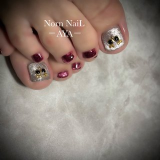 #フットネイル #マグネット #ワンカラー #フクロウネイル #オールシーズン #旅行 #デート #女子会 #ハンド #ワンカラー #マグネット #ショート #スクエア #ボルドー #シルバー #ジェルネイル #お客様 #aaayaaa16 #ネイルブック