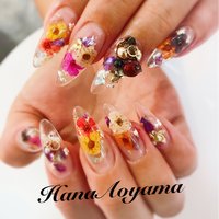 押し花 オレンジ スカルプチュアのネイルデザイン ネイルブック