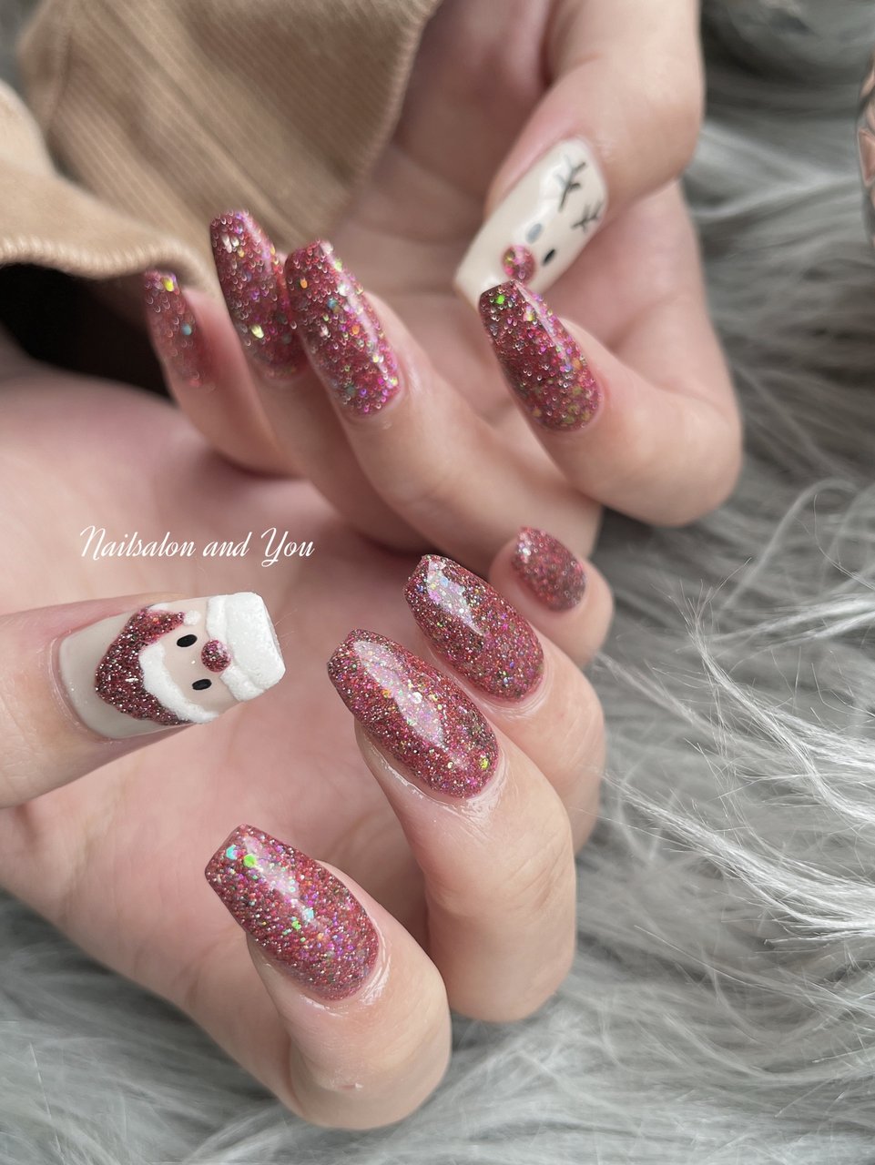 冬/クリスマス/フラッシュ/キラキラ/ボルドー - andyounailsalonの