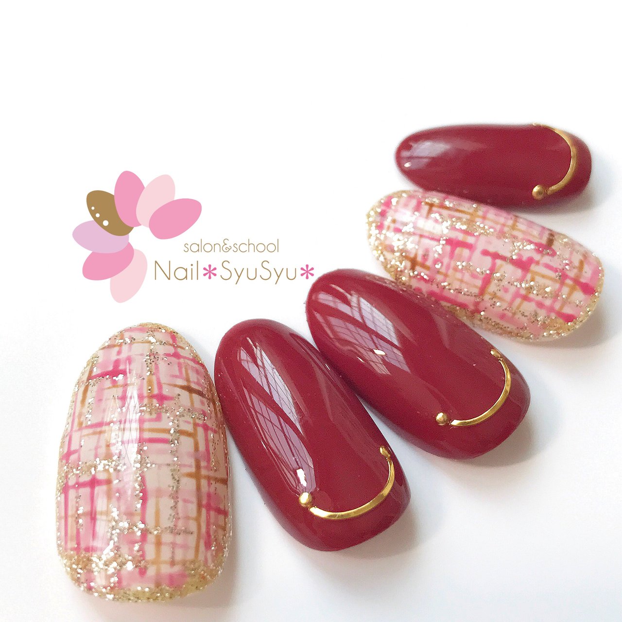 秋 冬 ハンド ツイード ボルドー Nail Syusyu ネイルシュシュのネイルデザイン No ネイルブック