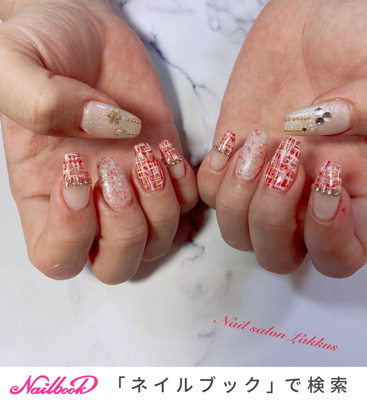 2025年】新着順｜ピンク/#赤ツイードネイルのネイルデザイン｜ネイルブック