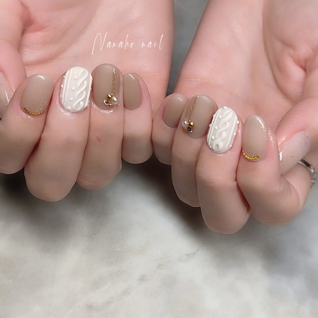 冬/ハンド/ニット/大人/ベージュ - Nanaho☆nail(大阪府八尾市)の