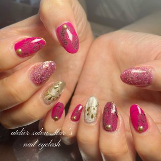 ヒョウ柄 ピンク ニュアンス ベルベット リング レオパード ネイルチップ