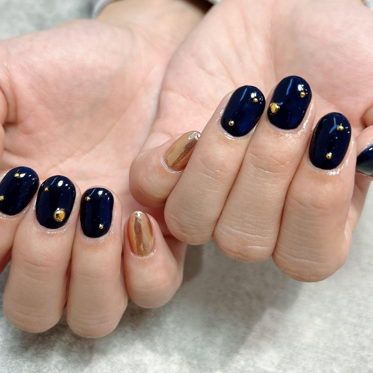 冬/ハンド/ネイビー/ゴールド/お客様 - ERIのネイルデザイン[No