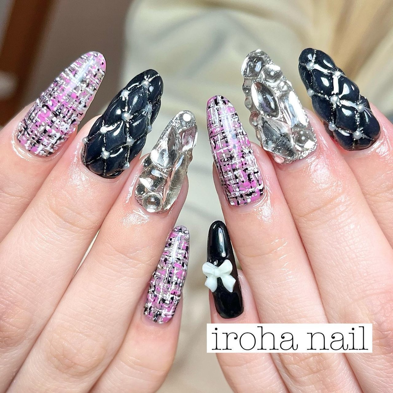 ツイード/キルティング/ロング/ピンク/ブラック - iroha_nail.neの 