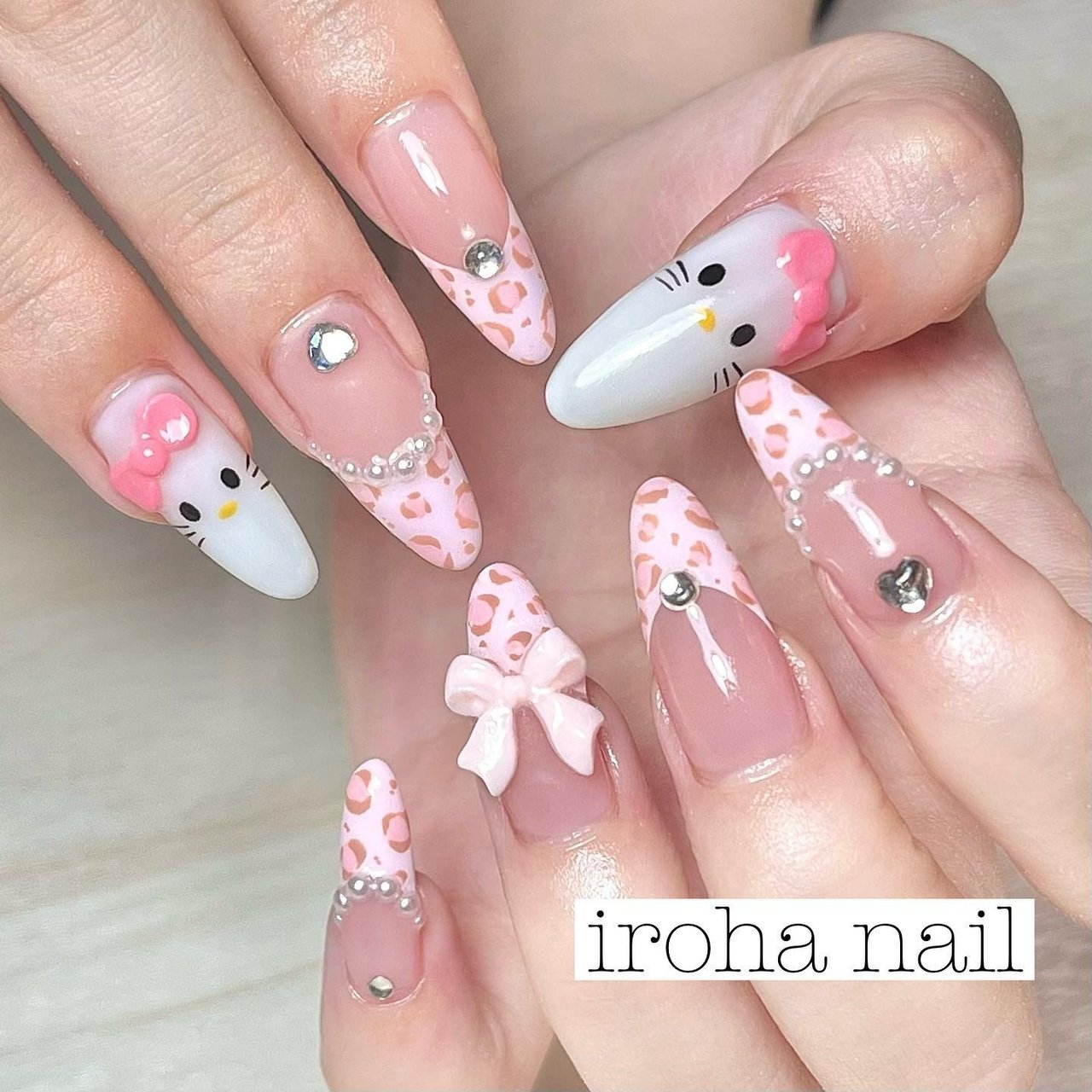 フレンチ/レオパード/ロング/ピンク - iroha_nail.neのネイルデザイン