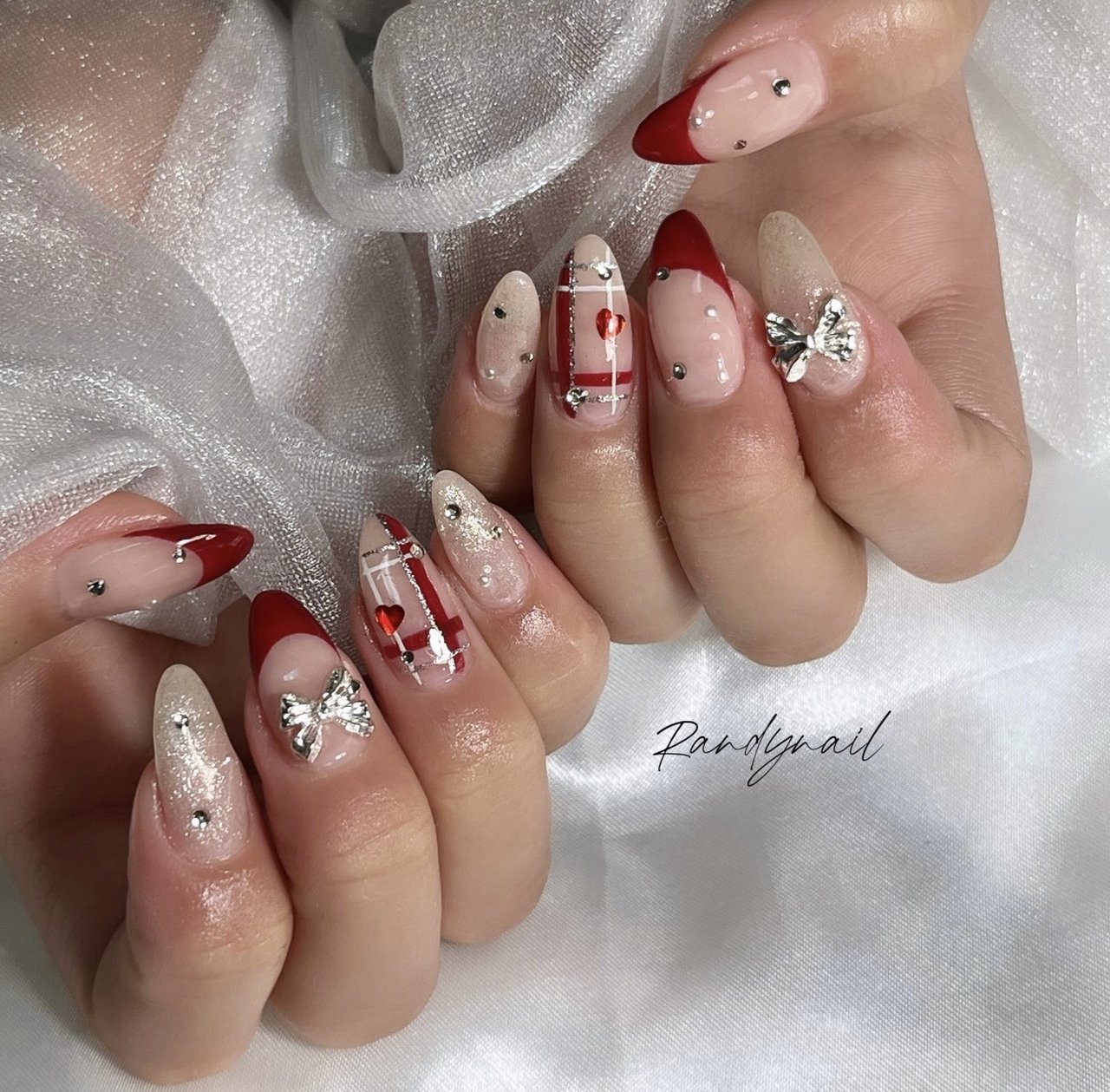 冬/クリスマス/ハンド/フレンチ/チェック - Nail salon Randy
