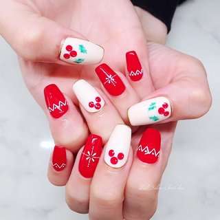 No.139 ボルドーハートフレンチぷっくり冬クリスマスネイルチップ
