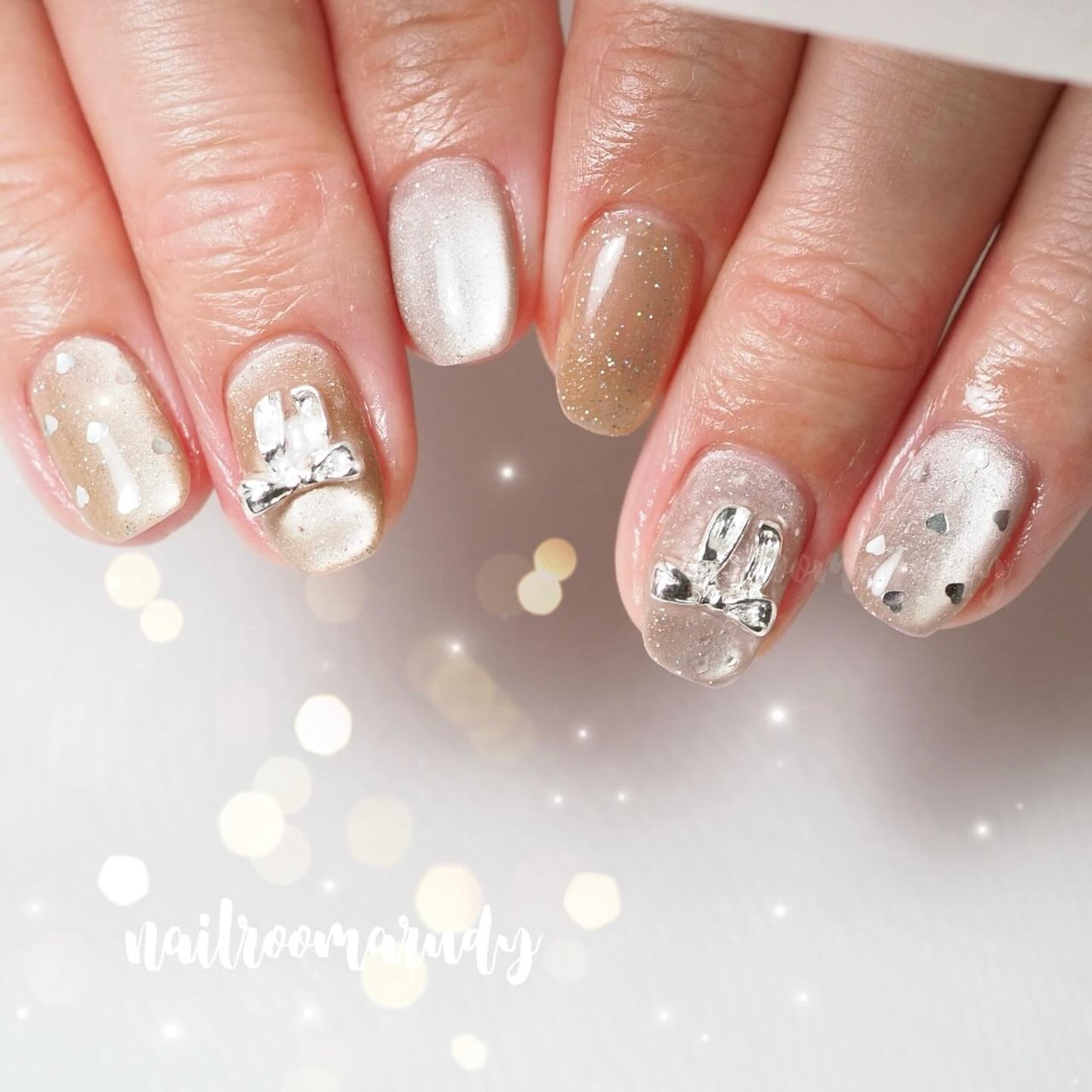 design225】ハート マグネット リボン ネイルチップ