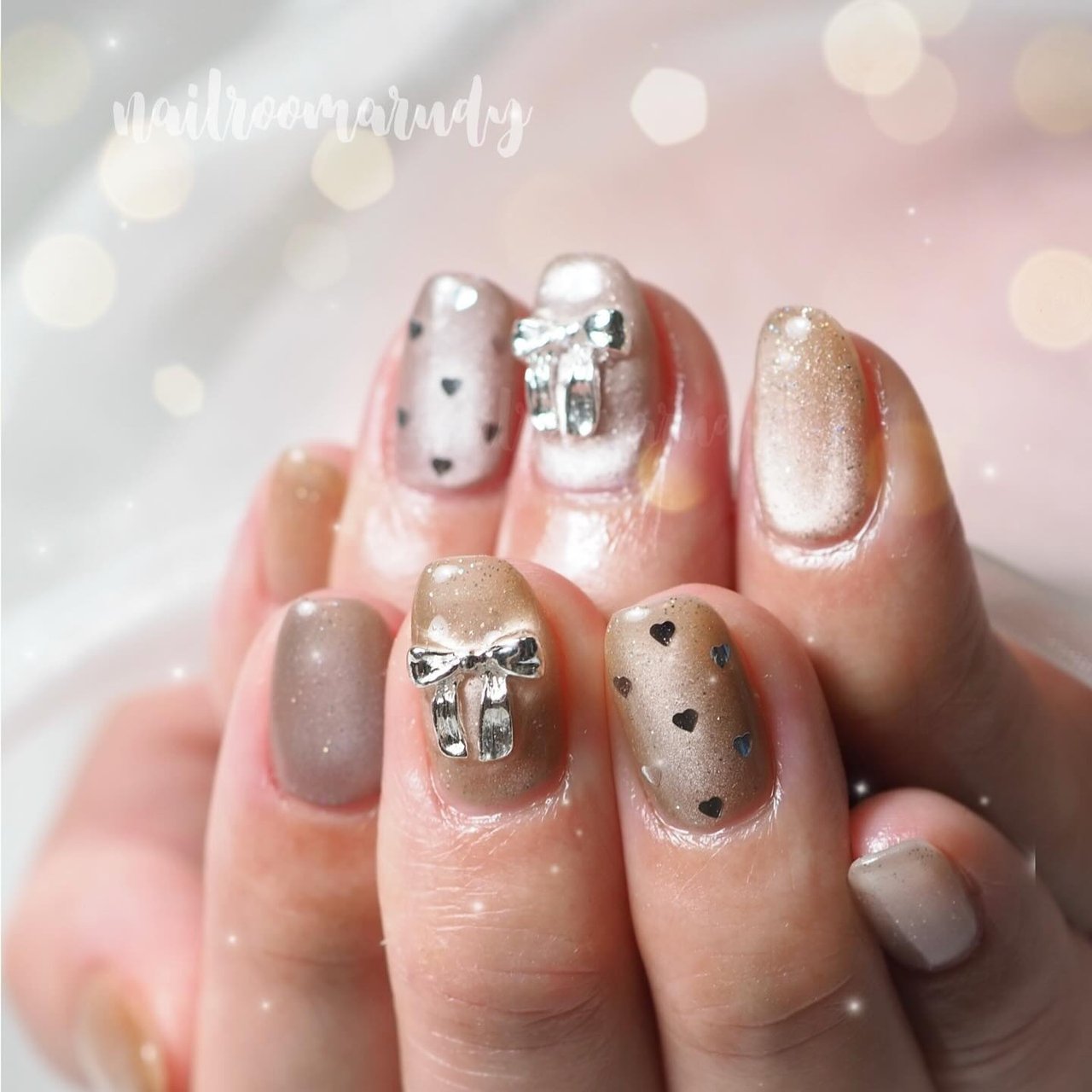 design225】ハート マグネット リボン ネイルチップ