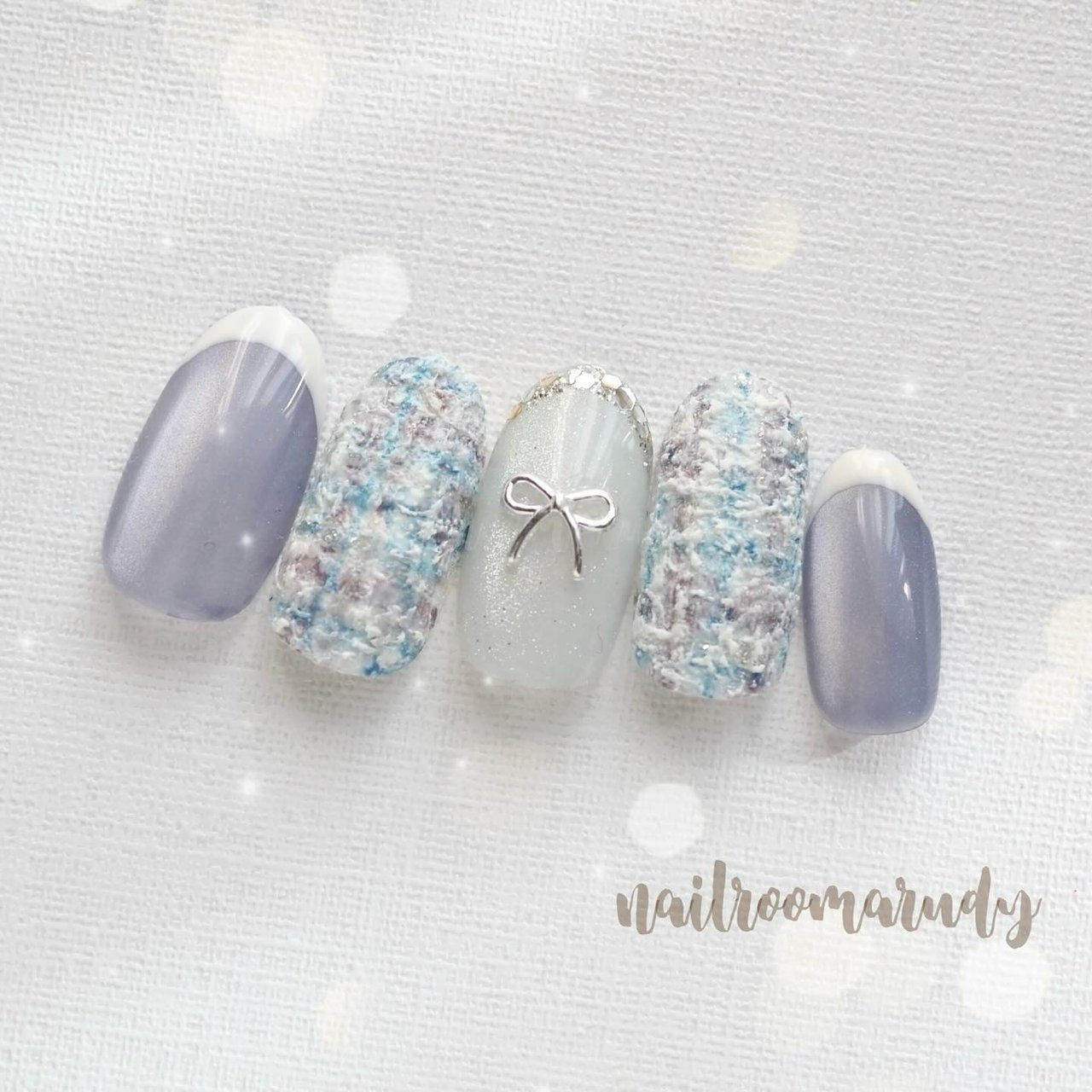 お急ぎ便B♥ ネイルチップ 水色ネイル メンカラネイル ツイード