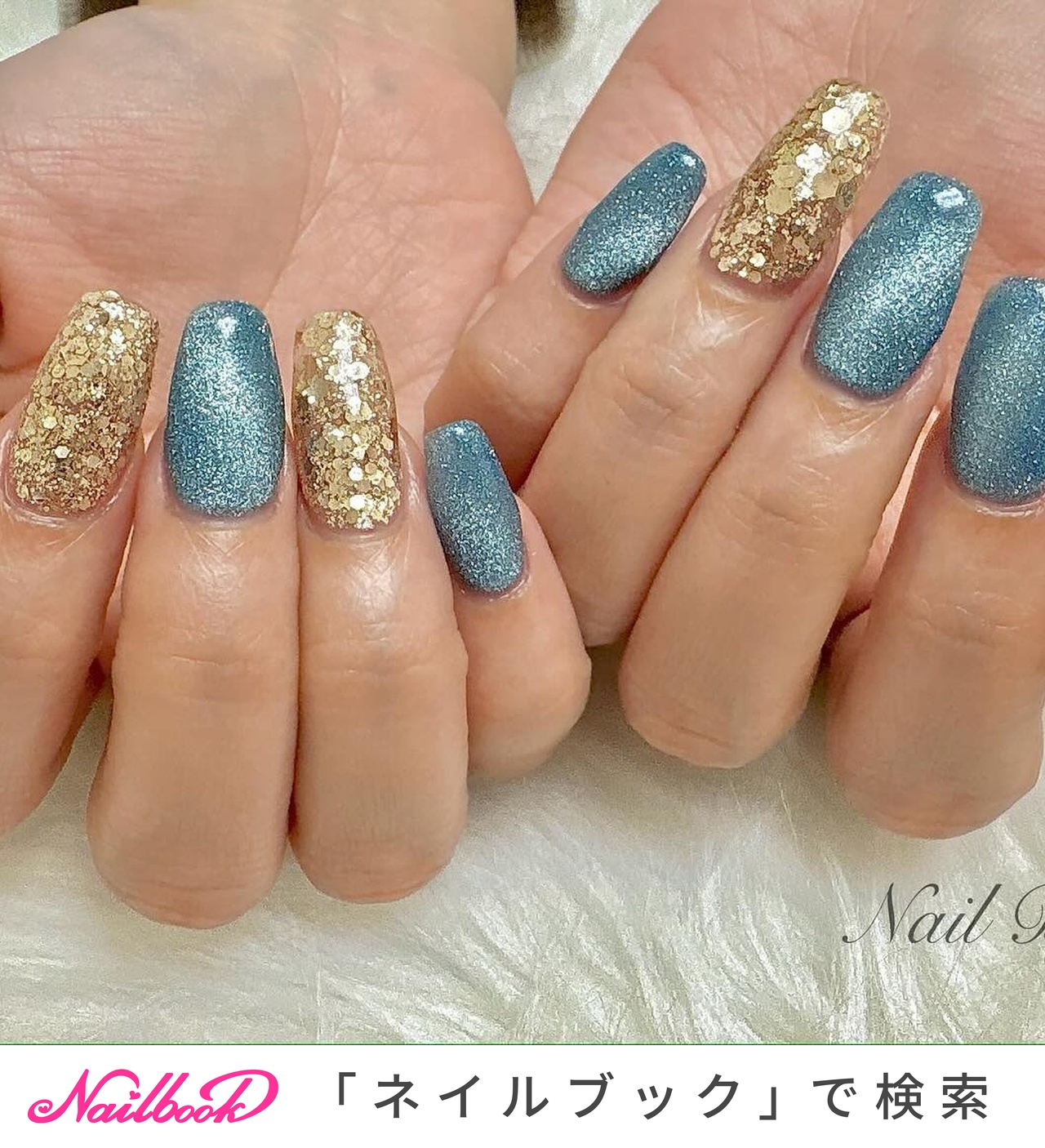 フラッシュ/マグネット/キラキラ/ブルー/ジェルネイル - KANAのネイル