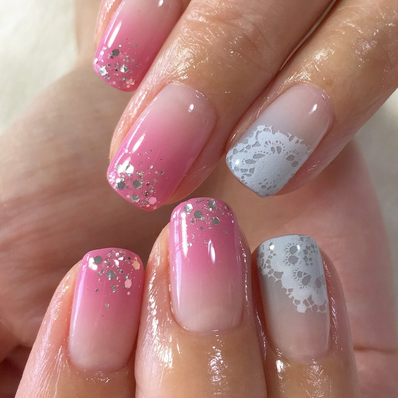 グラデーション レース ピンク グレー Nail Ecrinのネイルデザイン No ネイルブック