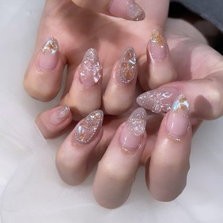 ネイルチップ 薔薇 ワンホン ビジュー ドット