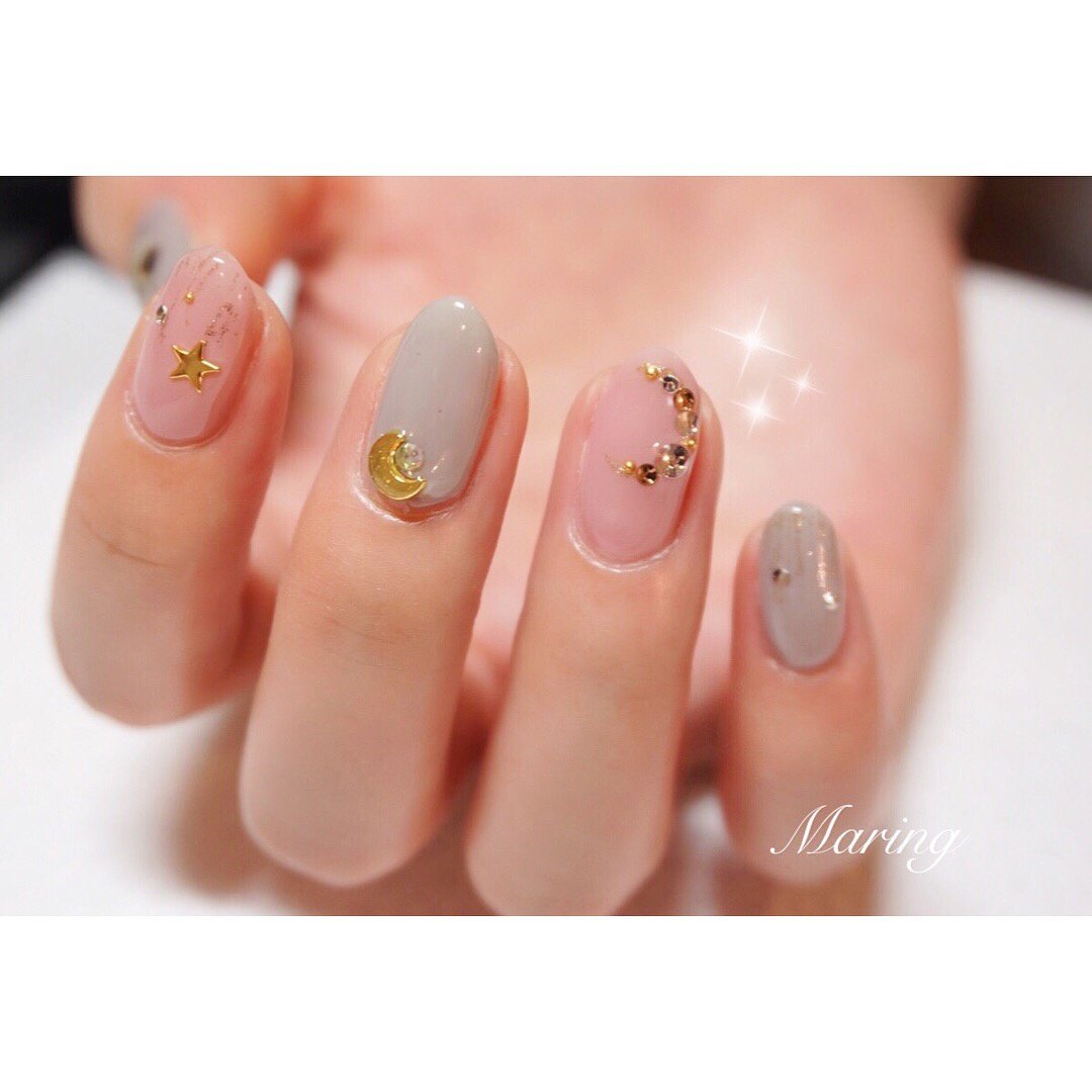 ハンド 星 ピンク グレー ジェル Nailsalon Maring マリング のネイルデザイン No ネイルブック