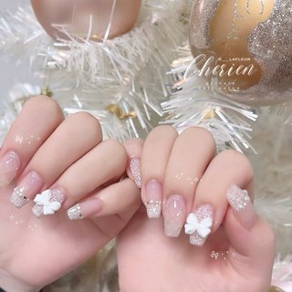 現品】ぷっくりネイル ピンクネイル リボンネイル ニュアンスネイル