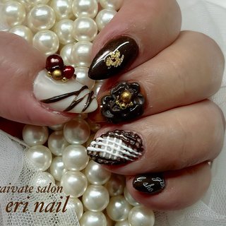 ネイルチップ オーダー チョコレート 3d ぷっくりハート ブラウン 3d