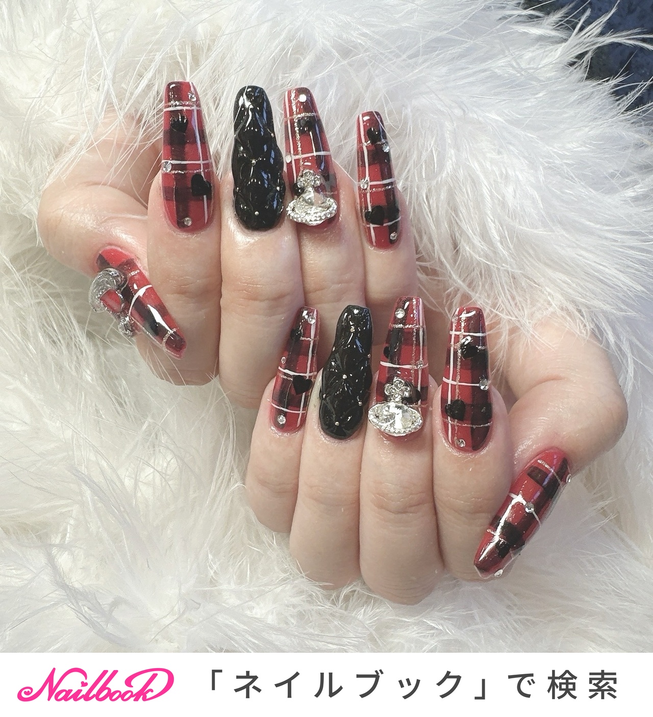 2025年】新着順｜キルティング/ブラック/＃赤のネイルデザイン｜ネイル