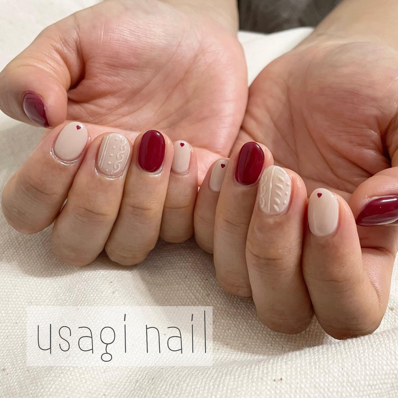 冬/ハンド/ハート/ニット/マット - usagi.nail22のネイルデザイン[No