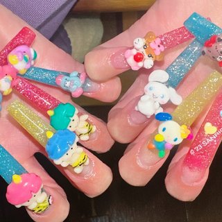 #マイネイルチェンジ #セルフネイル #サンリオ#タキシードサム #ゴロピカドン #ハローキティ #タイニーチャム #ウサハナ #シナモロール #チェリー #オールシーズン #ハンド #ラメ #3D #ロング #スクエア #ピンク #イエロー #水色 #スカルプチュア #セルフネイル #ayachance69 #ネイルブック
