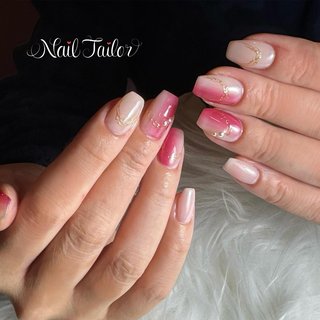 ピンク、白、グラデーションネイルチップ、バレリーナ ネイルチップ/ピンク/グラデーション/花/ショートバレリーナ うれし
