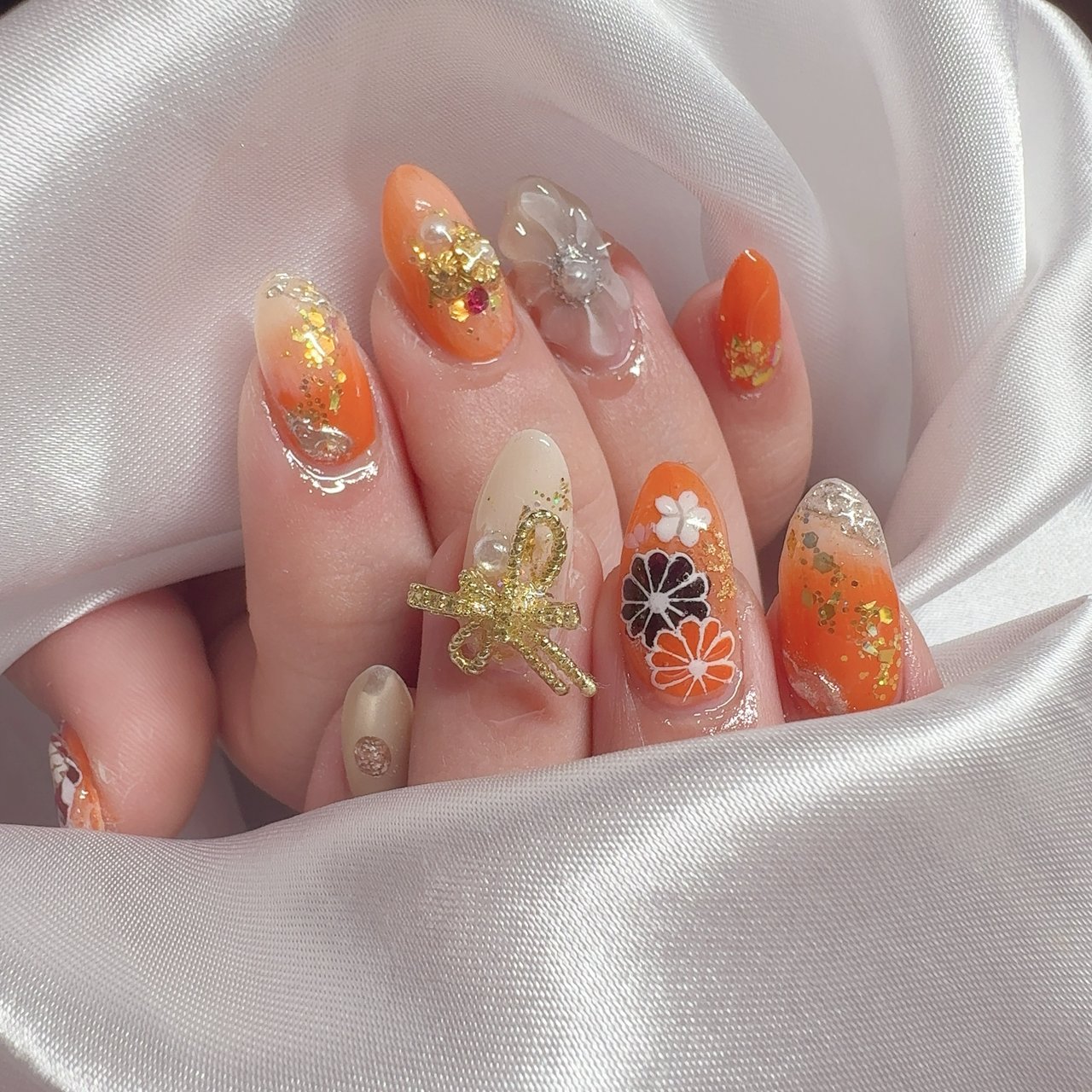 ケース付♡》14本入 ネイルチップ ブライダル 和装 花 白無垢 赤