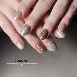 着画あり】チェック柄ブラウンフレンチネイルシンプル可愛いワン