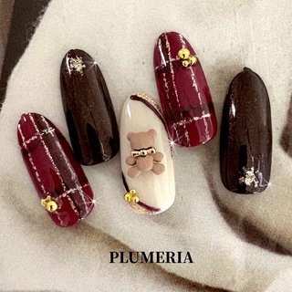 ネイルチップチョコレートツイードチェック韓国ワンホンキラキラ