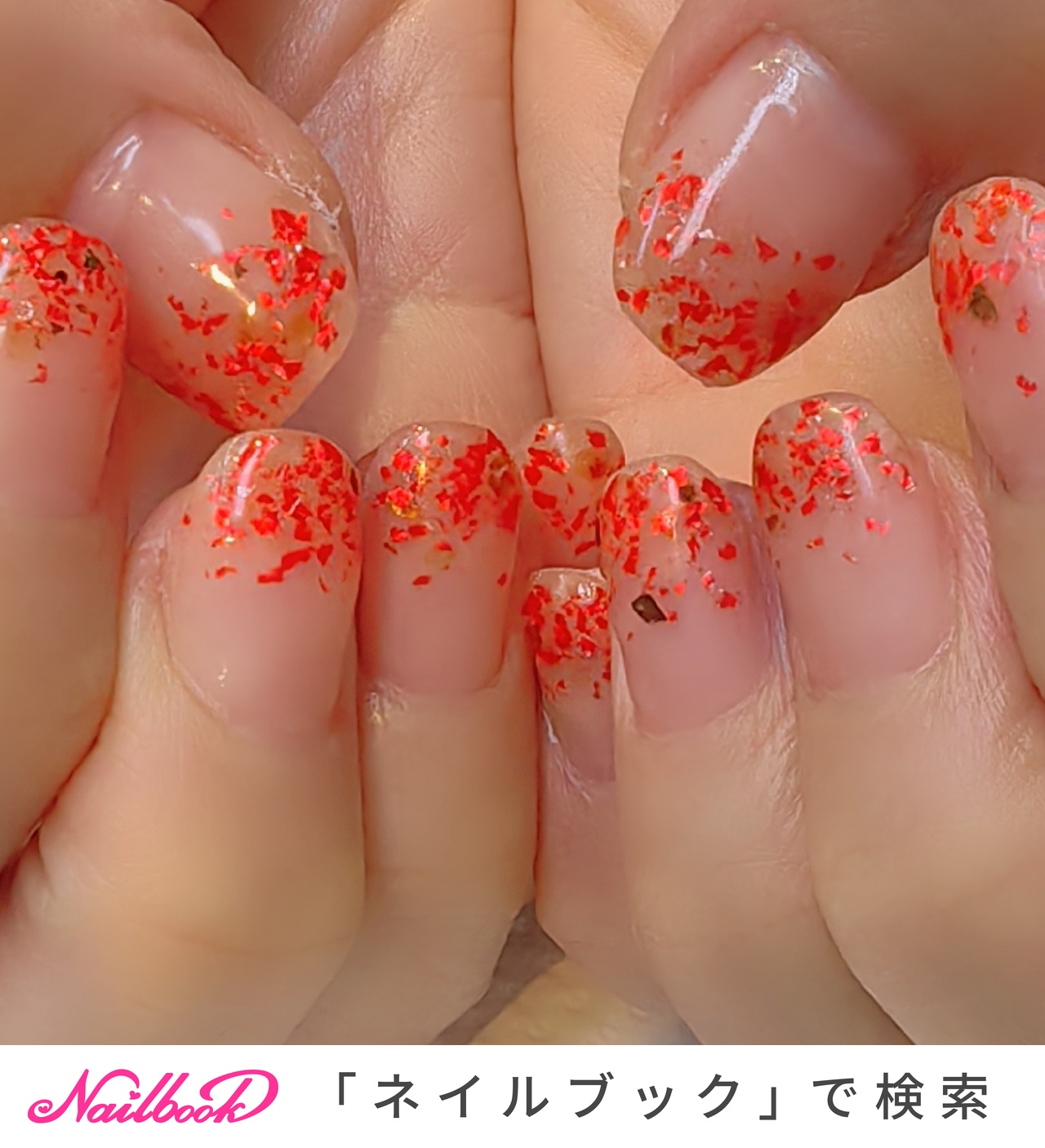 サイズオーダー♡天然石風ニュアンス×ミラーネイルチップオレンジ