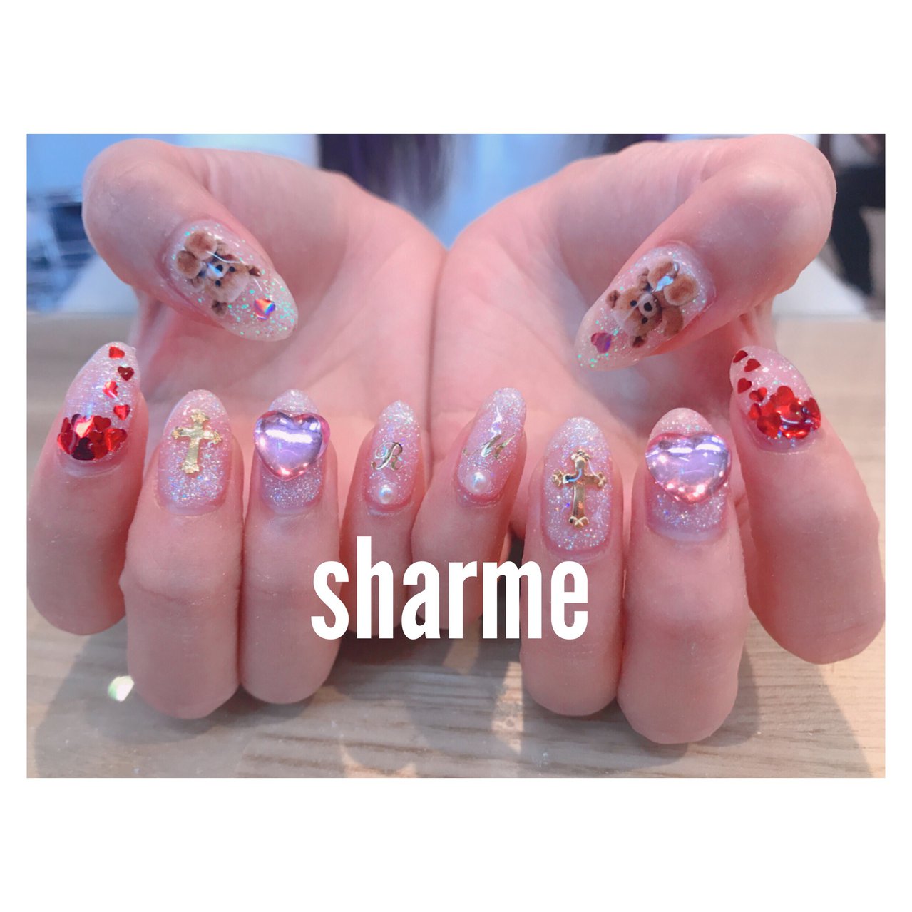 ハンド ラメ アニマル柄 ハート ジェルネイル Sharme Harajukuのネイルデザイン No ネイルブック