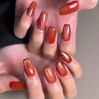 ネイルチップ‪‪♡オレンジレッド 赤 量産型地雷韓国ワンホンフラッシュマグ 人気順｜マグネット(マグネットネイル/ギャラクシー/スター
