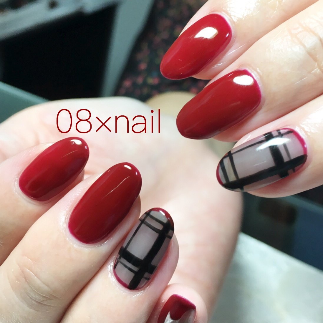 シンプル チェック シースルー ボルドー ブラック 08 Nail Schoolのネイルデザイン No ネイルブック