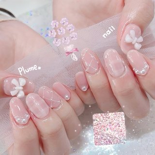 【オーダー】ネイルチップ　キルティング韓国ワンホンキラキラリボンベイビーブーマー オーダー】ネイルチップキルティング韓国ワンホンキラキラリボン