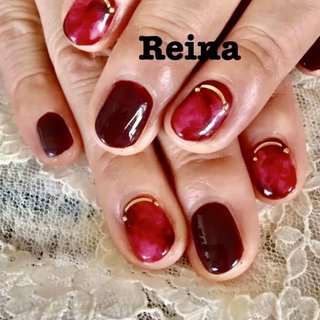 赤いべっ甲ネイル ジェルネイル#ニュアンスネイル#赤べっ甲#ボルドー#べっ甲ネイル