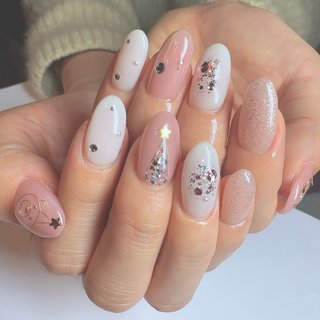 着画あり】くまネイルアーガイル柄ネイル癒しネイルシンプルネイル