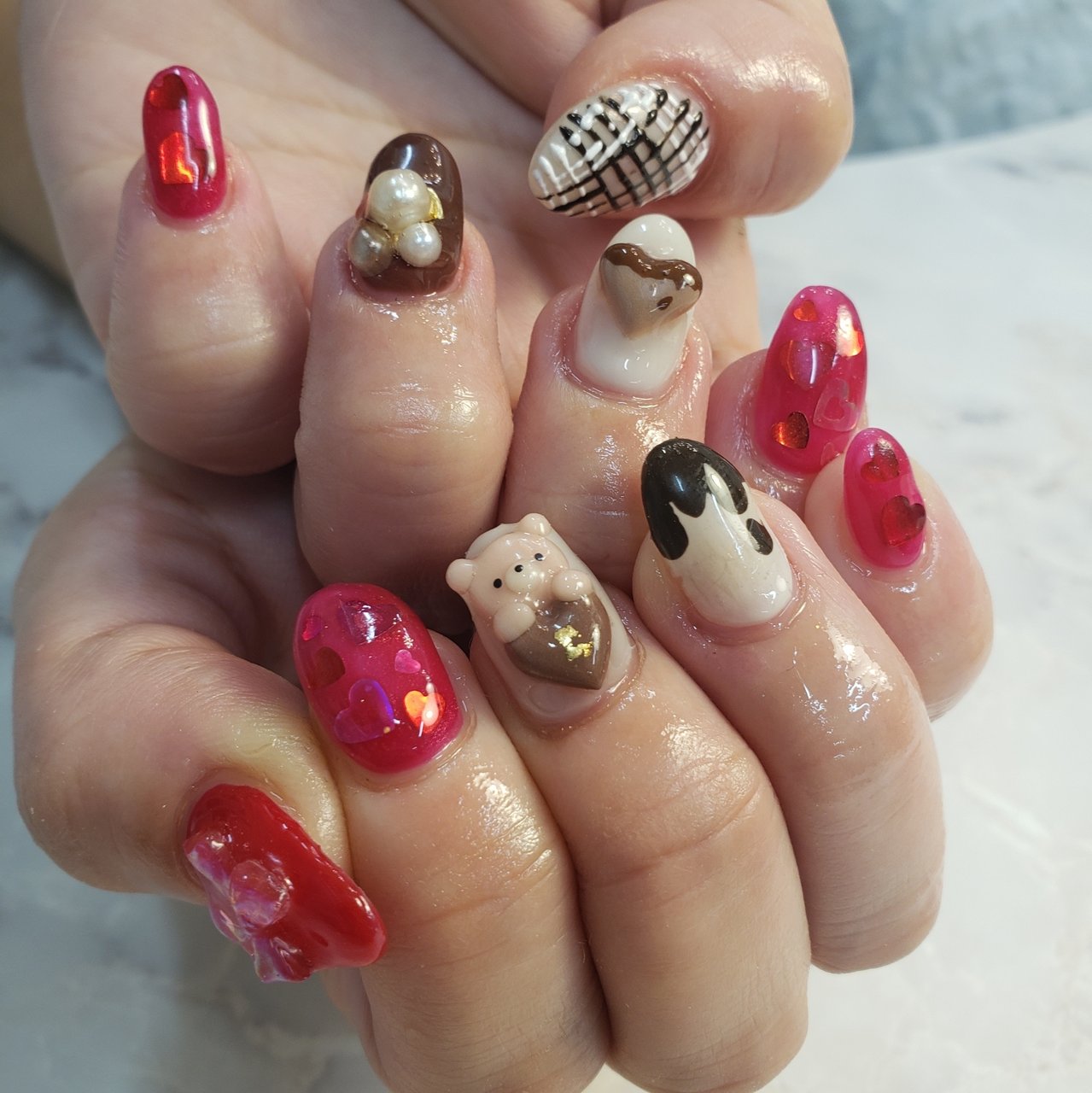 バレンタイン/ハンド/3D/ミディアム/オーバル - R-NAIL BEAUTY