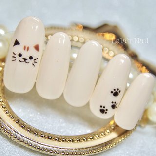 ぷっくり貝殻ネイルねこ肉球ネイルチップオーダーリボン