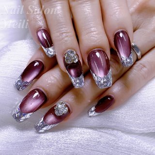 115 】大人気ネイル ネイルチップ フレンチガーリー ボルドー ハート 冬